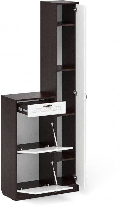 Прихожая П-6 Компоновка № 22, цвет венге/фасады МДФ белое дерево фрезеровка ромб, ШхГхВ 80х35х210 см., универсальная сборка