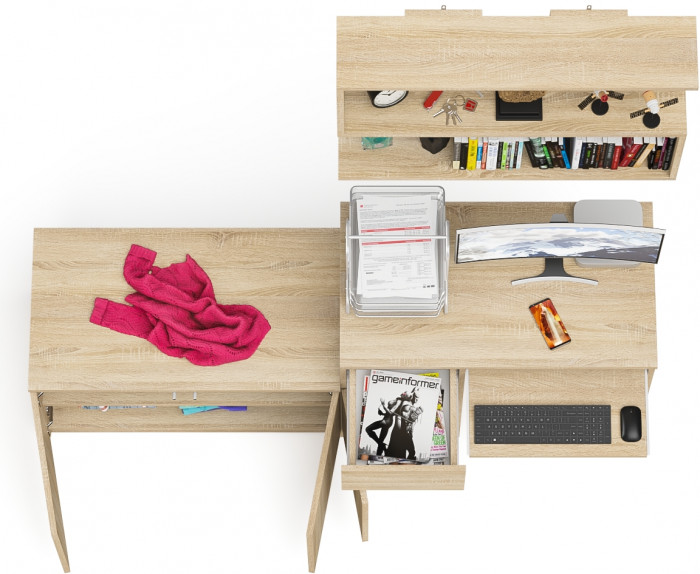 Мори компьютерный стол МС-1 левый + Тумба МА900.1 + Полка 900, дуб сонома