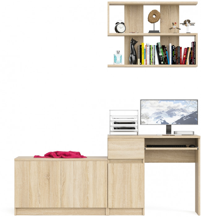Мори компьютерный стол МС-1 левый + Тумба МА900.1 + Полка 900, дуб сонома