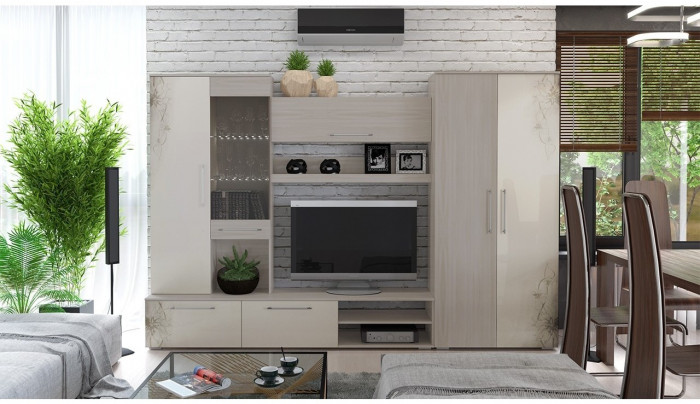 Набор мебели для общей комнаты Мишель (Ясень шимо/Сатин матовый)