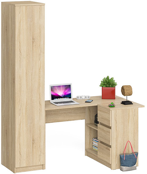 Мори компьютерный стол МС-16 правый + Пенал МШ400.1, дуб сонома