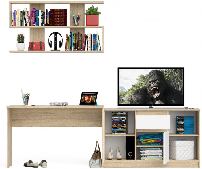 Мори письменный стол МСП1200.1 + Тумба МТВ1204.1 + Полка 1200, дуб сонома/белый