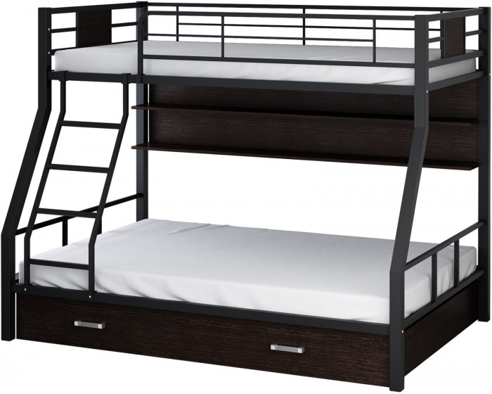 Двухъярусная кровать Гранада-1ПЯ, черная (Белый, Коричневый)