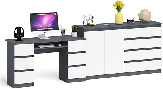 Мори Стол компьютерный МС-2 + Комод МК1600.1, цвет графит/белый, ШхГхВ 295,8х50х94 см., универсальная сборка