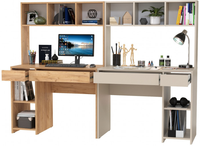 Стол компьютерный Комфорт 12.77F + Стол компьютерный Комфорт 12.77F, цвет дуб крафт золотой/сатин, ШхГхВ 200х49,8х147 см., универсальная сборка