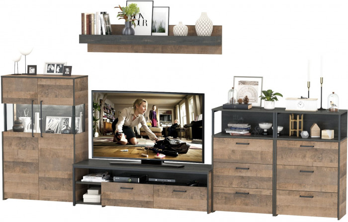 Трувор Гостиная 109, цвет дуб гранж песочный/интра, ШхГхВ 367,6х45,4х195 см., универсальная сборка