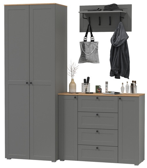 Остин Прихожая 15, серый графит/дуб крафт золотой