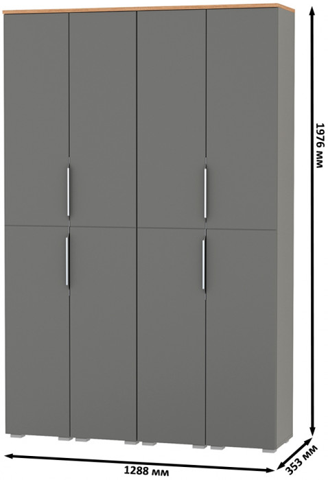 Октава Набор шкафов 45, цвет серый графит/дуб крафт золотой/фасады МДФ серый графит, ШхГхВ 128,8х35,3х197,6 см., универсальная сборка