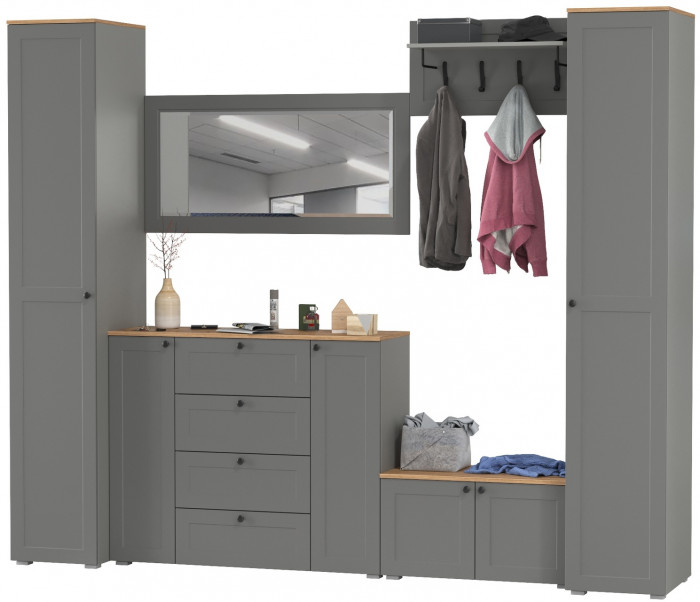 Остин Прихожая 52, цвет серый графит/дуб крафт золотой, ШхГхВ 280х54,3х229,6 см., универсальная сборка