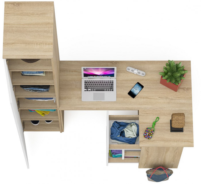 Мори компьютерный стол МС-16 правый + Пенал МШ400.1, дуб сонома/белый