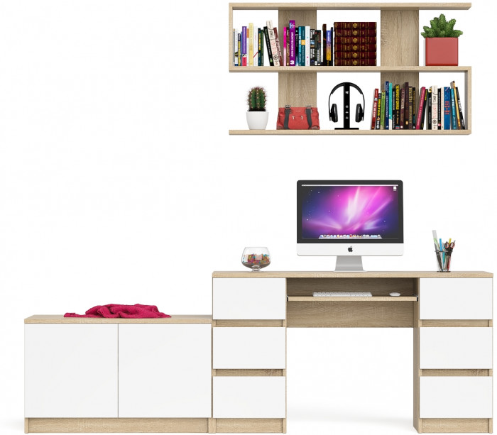 Мори компьютерный стол МС-2 + Тумба МА900.1 + Полка 1200, дуб сонома/белый