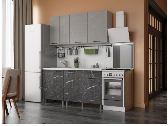 Кухонный гарнитур Марбл 1,6м Мрамор лайт/Мрамор дарк