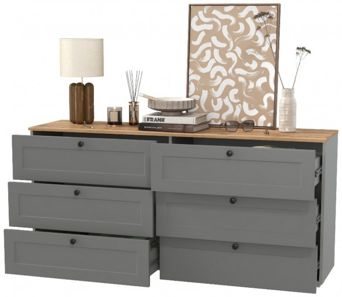 Остин 16.240 Комод, цвет серый графит/дуб крафт золотой, ШхГхВ 160,1х41,9х75,4 см. (шесть выдвижных ящиков)