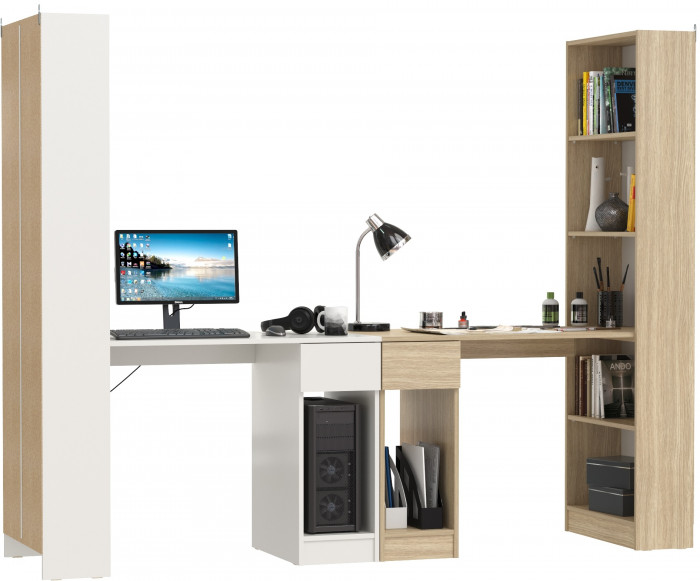 Два Стола письменных Лайт 10.01, цвет белый гладкий/плэйн, ШхГхВ 230,6х58,2х179 см., универсальная сборка(обязательно крепление к стене)