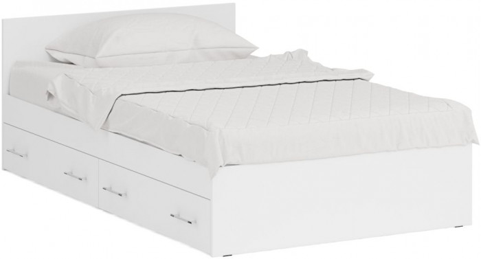 Спальня Стандарт 2-1200Я, цвет белый, ШхГхВ 123,5х203,5х70 + 171,2х81,2х200 см., сп.м. 1200х2000 мм., без матраса, основание есть