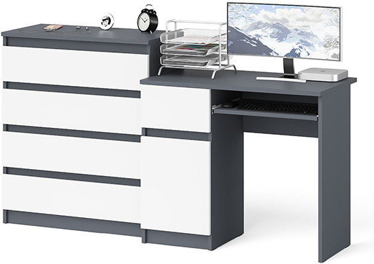 Мори компьютерный стол МС-1 левый + Комод МК800.4, графит/белый