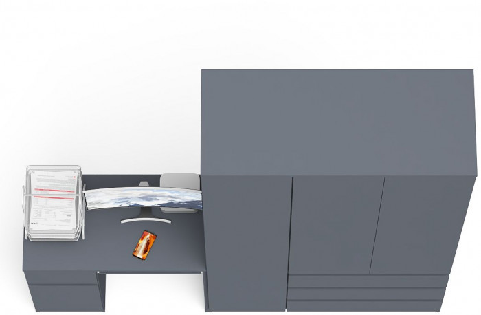 Мори Стол компьютерный МС-1 левый + Шкаф МШ1200.1, цвет графит, ШхГхВ 210,4х50,4х209,6 см., выдвижной ящик слева, НЕ универсальная сборка