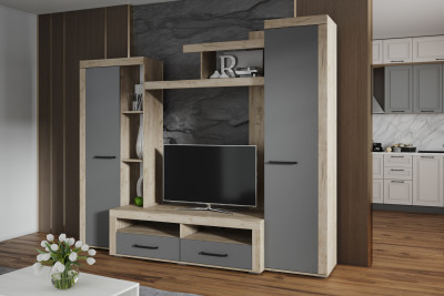 Гостиная Марсель-4, Дуб крафт серый/Графит серый