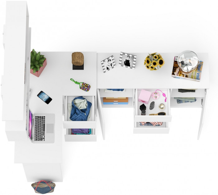 Мори компьютерный стол МС-16 правый + Комод МК1200.3 + Полка 1200, белый