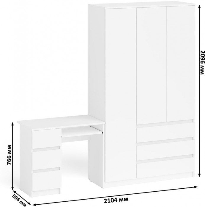 Мори компьютерный стол МС-6 левый + Шкаф МШ1200.1, белый