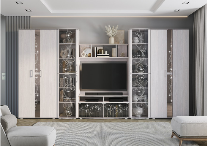 Гостиная модульная Флоренция, Ясень белый. Комплект 4