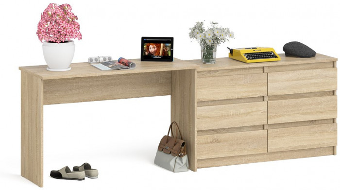 Мори Стол письменный МСП1200.1 + Комод МК1200.6, цвет дуб сонома, ШхГхВ 240,8х50х76,6 см., универсальная сборка