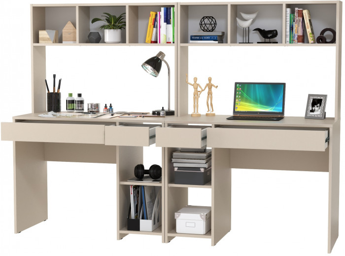 Стол компьютерный Комфорт 12.77F + Стол компьютерный Комфорт 12.77F, цвет сатин, ШхГхВ 200х49,8х147 см., универсальная сборка