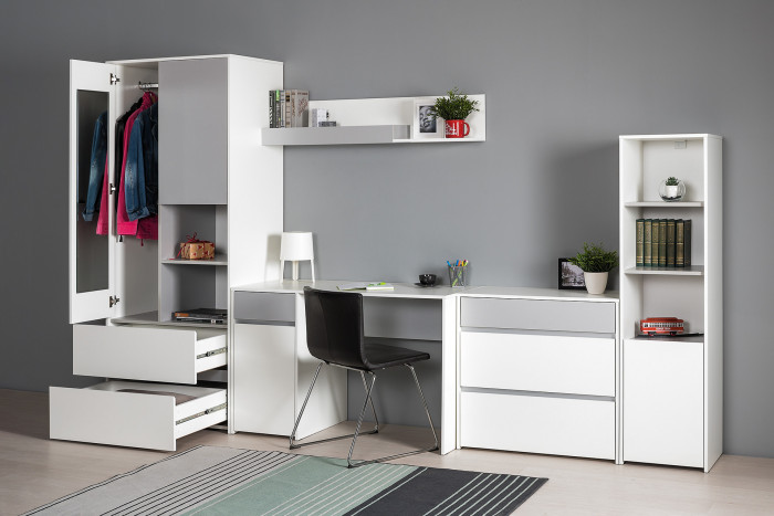 Торонто Компоновка № 01, цвет белый шагрень/стальной серый, ШхГхВ 320х53,1х195,7 см., универсальная сборка