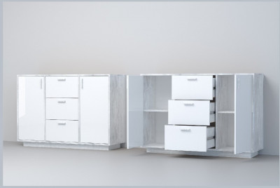 Эго Комод К-2 ПД (Глянец Белый/Бетон Светлый)