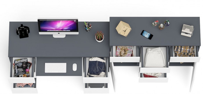 Мори Стол компьютерный МС-2 + Комод МК1200.4, цвет графит/белый, ШхГхВ 255,8х50х94 см., универсальная сборка