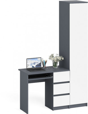 Мори Стол компьютерный МС-6 правый + Пенал МШ400.1, цвет графит/белый, ШхГхВ 130,4х50,4х209,6 см., выдвижные ящики справа, НЕ универсальная сборка