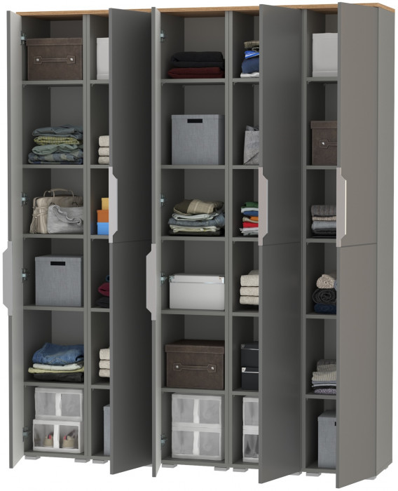 Октава Набор шкафов 46, цвет серый графит/дуб крафт золотой/фасады МДФ серый графит, ШхГхВ 161х35,3х197,6 см., универсальная сборка