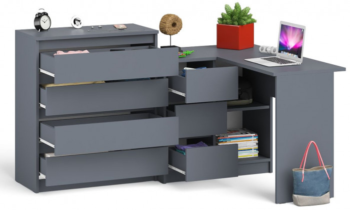 Мори компьютерный стол МС-16 левый + Комод МК800.4, графит