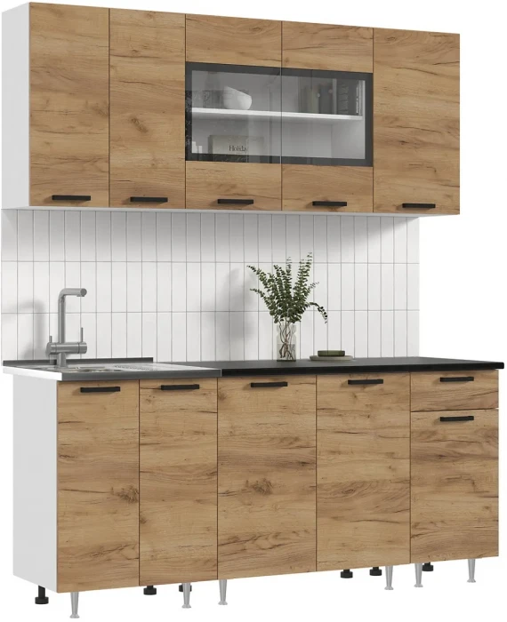 ЛДСП Кухня Рио NEW 1,8м дуб крафт (кастилло темный)