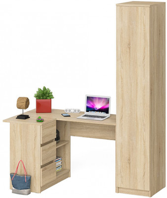 Мори Стол компьютерный МС-16 левый + Пенал МШ400.1, цвет дуб сонома, ШхГхВ 164,8х84,9х209,6 см., выдвижные ящики слева, НЕ универсальная сборка
