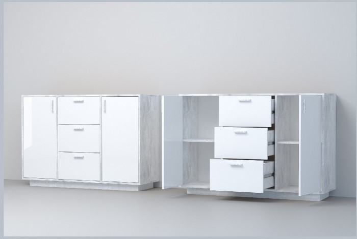 Эго Комод К-2 ПД (Глянец Белый/Дуб Крафт Золотой)