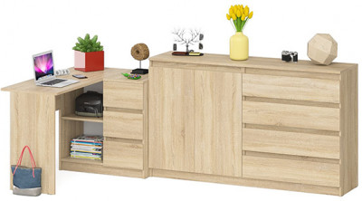 Мори Стол компьютерный МС-16 правый + Комод МК1600.1, цвет дуб сонома, ШхГхВ 284,8х84,9х94 см., выдвижные ящики справа, НЕ универсальная сборка