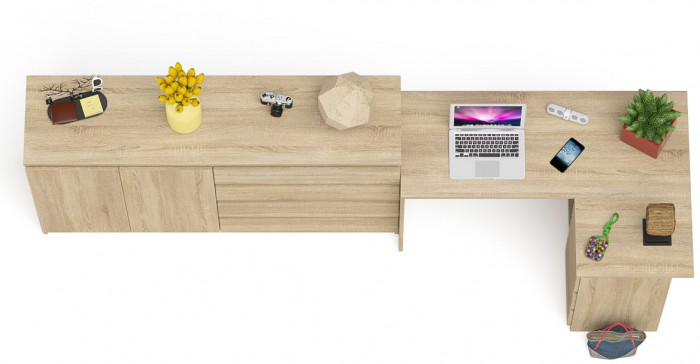 Мори Стол компьютерный МС-16 правый + Комод МК1600.1, цвет дуб сонома, ШхГхВ 284,8х84,9х94 см., выдвижные ящики справа, НЕ универсальная сборка