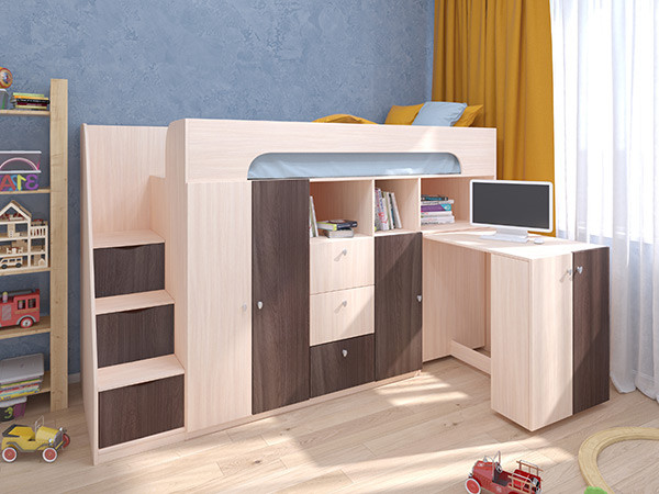 Кровать чердак Астра 11 Дуб молочный/Дуб Шамони