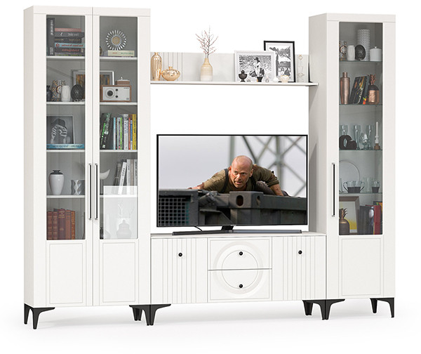 Валенсия Гостиная № 060, ЛДСП белый шагрень/МДФ белый шагрень