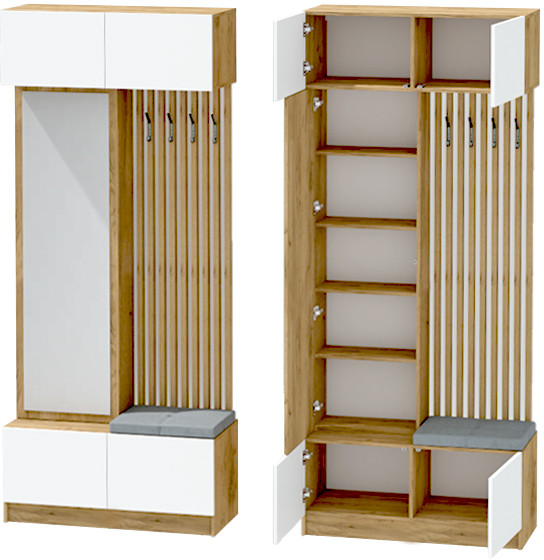 Модульная Прихожая Иннэс-10, набор 2, Дуб крафт золотой/Белый глянец