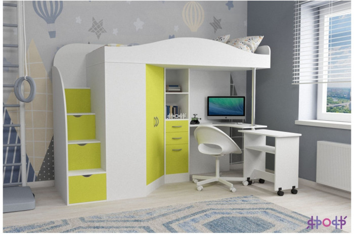 Кровать-чердак Юниор 4 (Дуб молочный/Ирис)