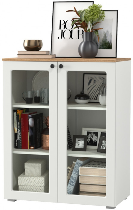 Остин 16.394.01 Шкаф-витрина(тумба), цвет белый шагрень/дуб крафт золотой, ШхГхВ 80х41,9х99,3 см.