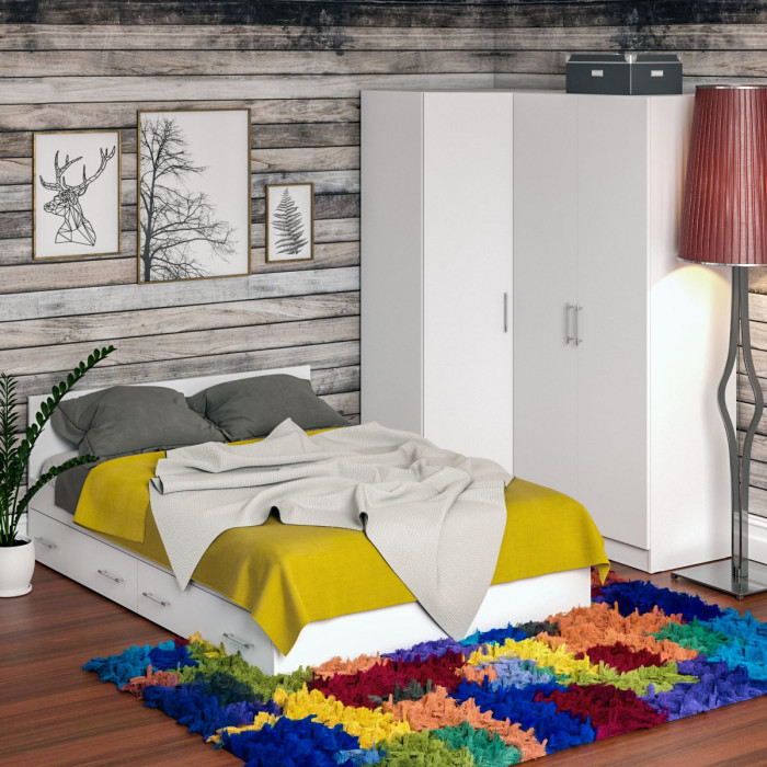 Спальня Стандарт 2-1400Я, цвет белый, ШхГхВ 143,5х203,5х70 + 171,2х81,2х200 см., сп.м. 1400х2000 мм., без матраса, основание есть