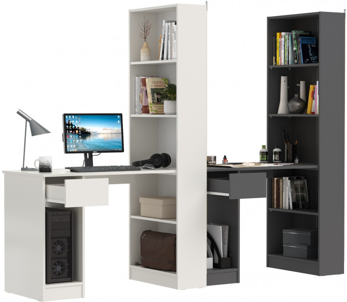 Два Стола письменных Лайт 10.01, цвет белый гладкий/тёмно-серый, ШхГхВ 230,6х58,2х179 см., универсальная сборка(обязательно крепление к стене)