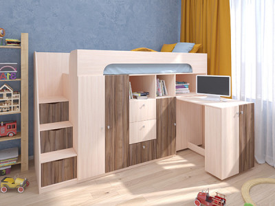 Кровать чердак Астра 11 Дуб молочный/Орех