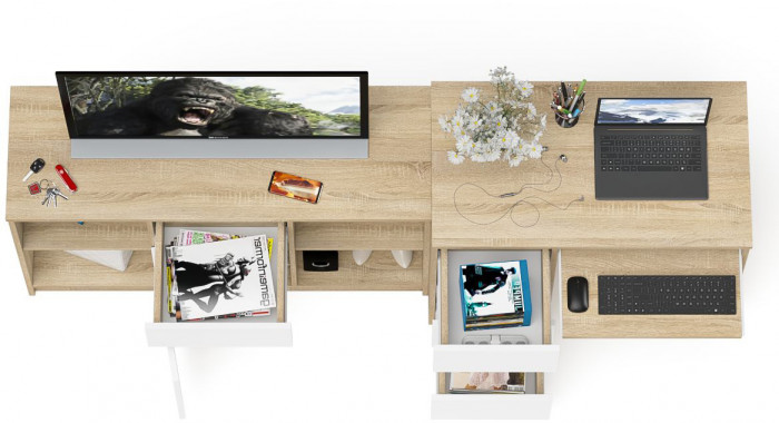 Мори Стол компьютерный МС-6 левый + Тумба МТВ1204.1, цвет дуб сонома/белый, ШхГхВ 210,4х50х76,6 см., выдвижные ящики слева, НЕ универсальная сборка