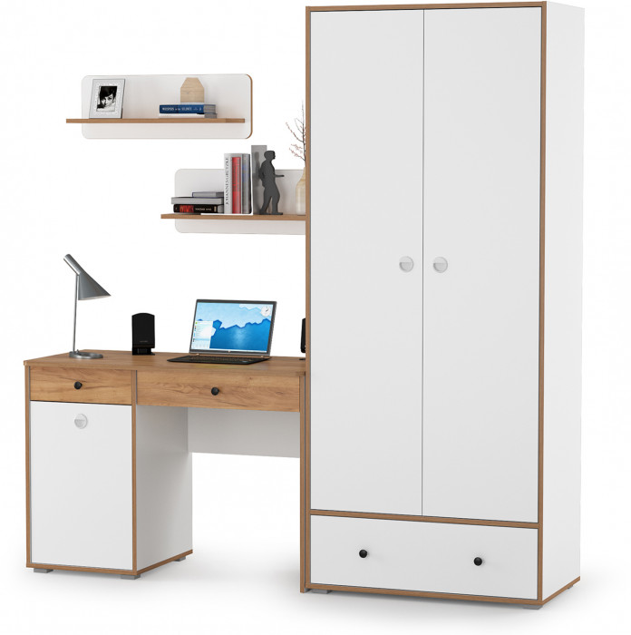 Вуди Компоновка № 19, белый премиум/дуб крафт золотой