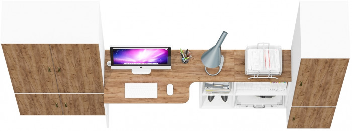 Лидер-8 Шкаф МД 20Б + Стол + Пенал 23Б, цвет белый шагрень/крафт золото, ШхГхВ 285х50/37,5х75/190 или 195х120х75/190 см., НЕ ун.сб.