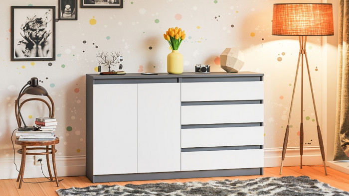 Мори Комод МК1600.1, цвет графит/белый, ШхГхВ 160,4х41х94 см., НЕ универсальная сборка